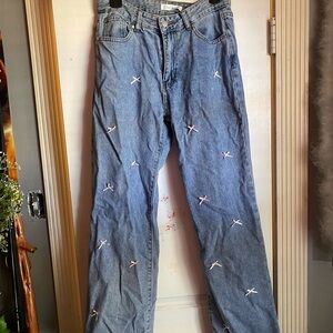 Women's Blue Jeans with Embroidered Details
